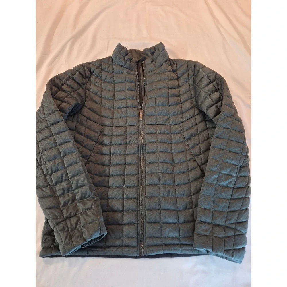 Ben Sherman Mens Quilted Puffer Jacket Green Grid Full Zip Stand Collar Medium